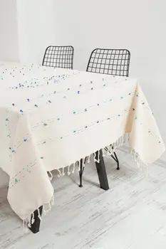 

Hand Woven Pompom Table Cloth 150x150 Cm Cream & Blue & Turquoise
