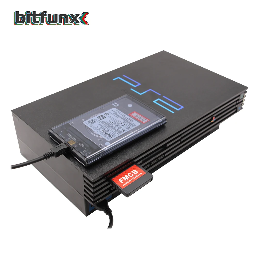  Tarjeta Bitfunx PS2 FMCB para juegos USB + Disco duro SATA de 25 ''con juegos PS2 en funda de disco