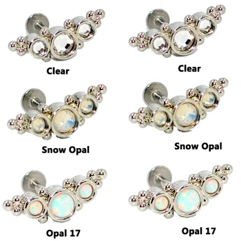 

6PCS G23 Titanium&Steel Opal Gem Cluster Ear Tragus Helix Cartilage Earring Stud Labret Bar Ring Charming Body Piercing Jewelry