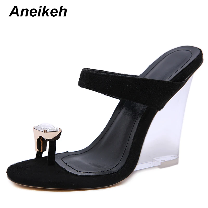 

Aneikeh Shoes Woman Sandals PVC Crystal Wedges Heel Transparent Women Sexy Clear High Heels Summer Sandals Pumps Shoes Size 41