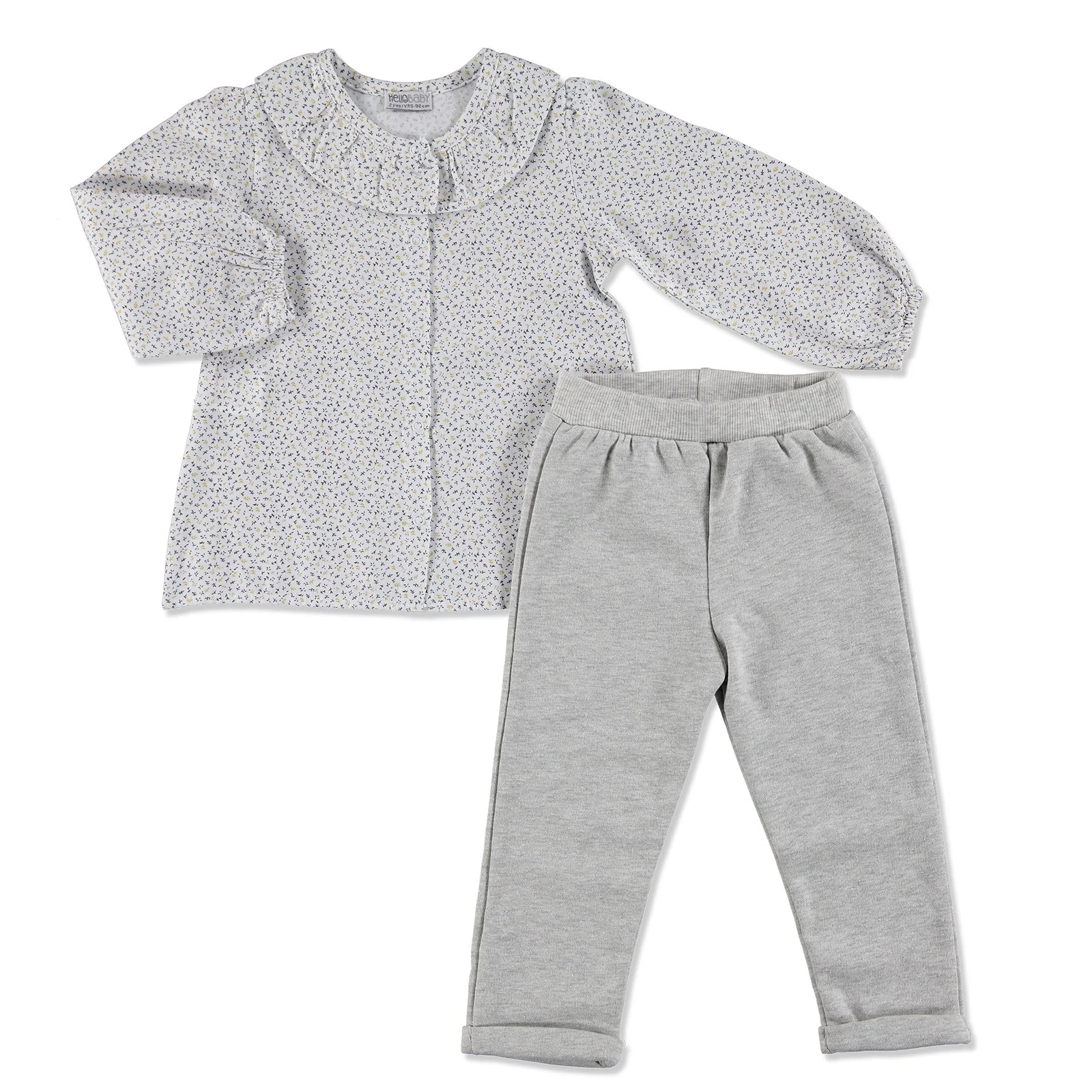 

ebebek HelloBaby Yellow Flower Theme Baby Ruffled Collar Texture Shirt Trousers Set