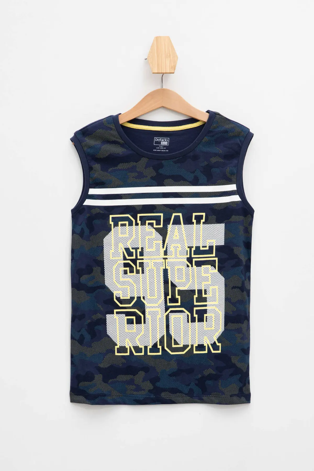 DeFacto/летние футболки с буквенным принтом для мальчиков без рукавов синего цвета