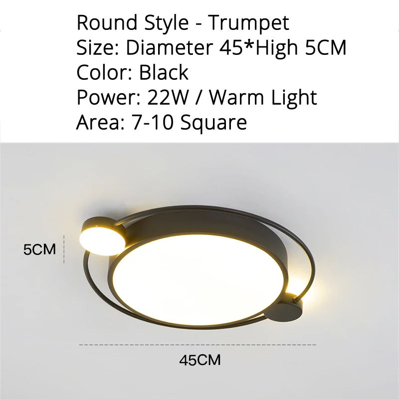 45cm black round Круглая акриловая светодиодная Люстра для гостиной, кабинета, спальни, свадебного украшения, золотистого и черного цвета, окрашенная железом, лампа - Цвет абажура: 45cm black round