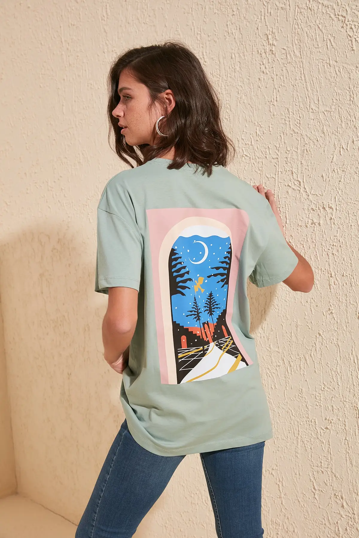 

Trendyol Printed Boyfriend Knitted T-Shirt TWOSS20TS0763