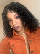 Peluca de cabello humano rizado de 13x4 para mujer, Frontal de encaje postizo, pelo negro brasileño predespuntado con Baay, Remy 150%