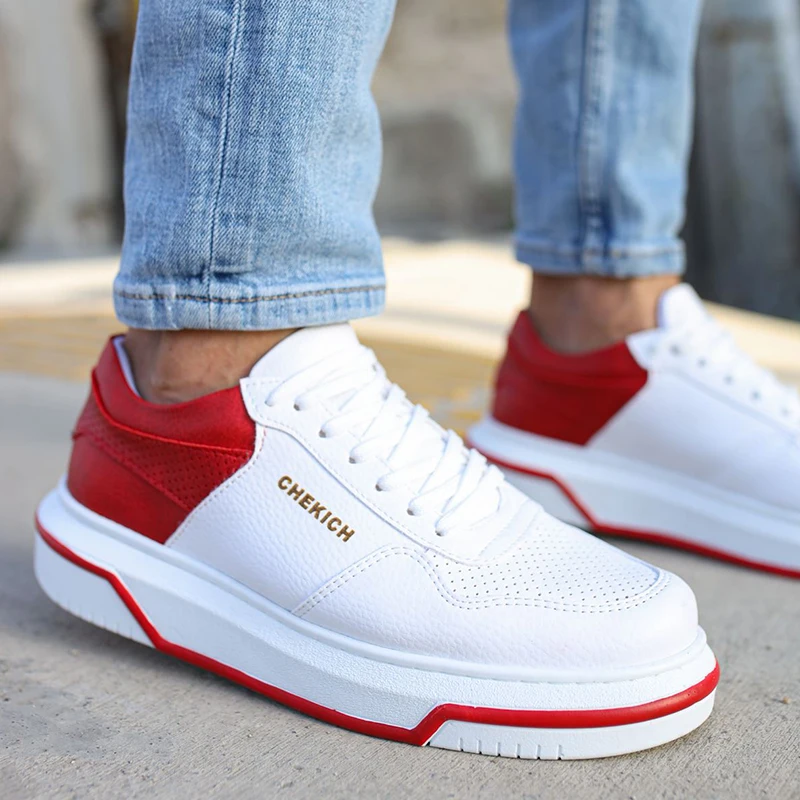 Chekich-White-and-Red-Artificial-Leather-Sneakers-Women-Men-Summer ...