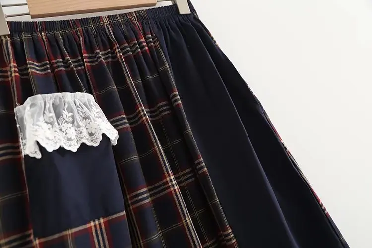 Rendas de Cintura Qiukichonson Primavera Verão Saias Xadrez Feminina Nova Moda Casual Splice Alta Meados Saia Longa Rok 2022 5 Computers & Electronics