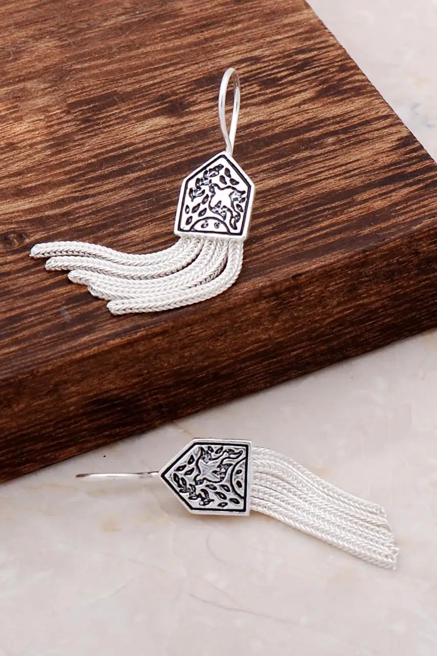 

Assyrian Patterned Silver Dangle Earrings 4906 High Quality Hand Made Original Filigree Silver Jewellery Gift for Women