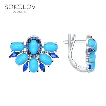 

SOKOLOV Silver drop earrings with stones with turquoise and cubic zirconia fashion jewelry silver 925 women's male, long earrings