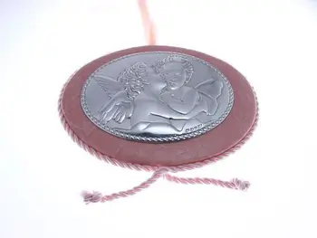 

MUSICAL cradle medal with pink FIELTTO and silver plate ANGELES