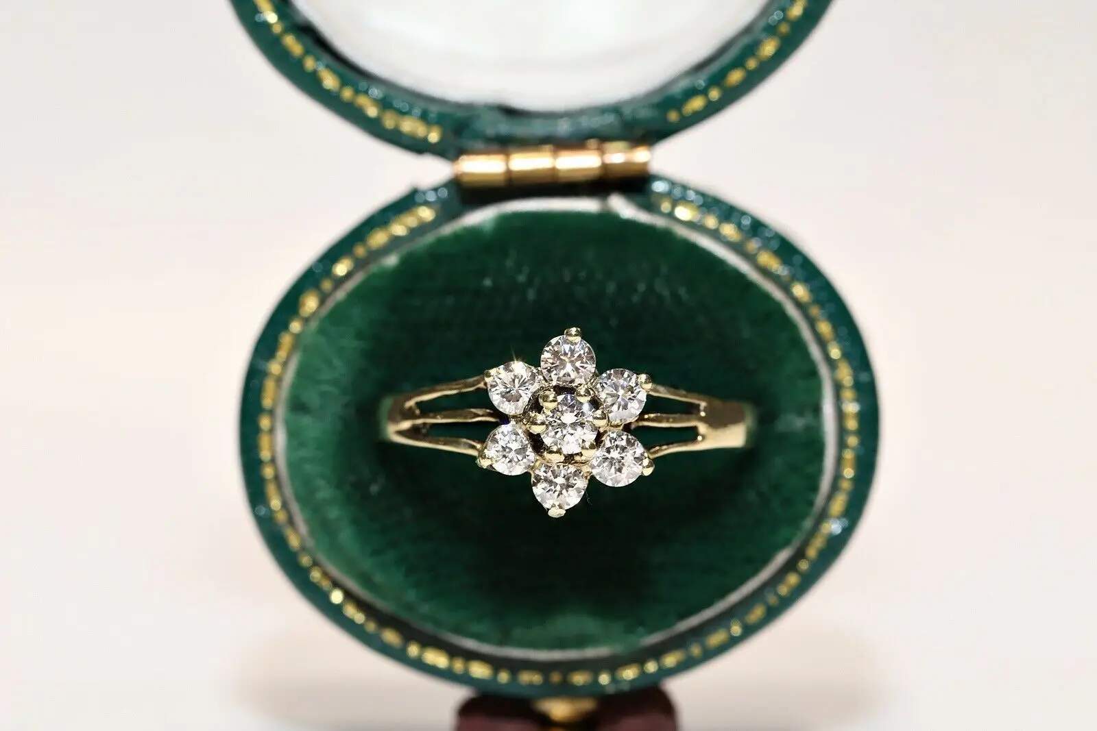 

Antique Original Vintage 9k Gold Natural Diamond Decorated Pretty Ring