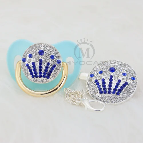 MIYOCAR Bling crown Серебряная «соска» и набор зажимов для соски, держатель на цепочке, блестящая корона, соска, уникальный дизайн, ABCG-1 - Цвет: ABCG-7-1  6-18M