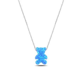

Silver 925 Sterling Opal Teddy Bear Necklace