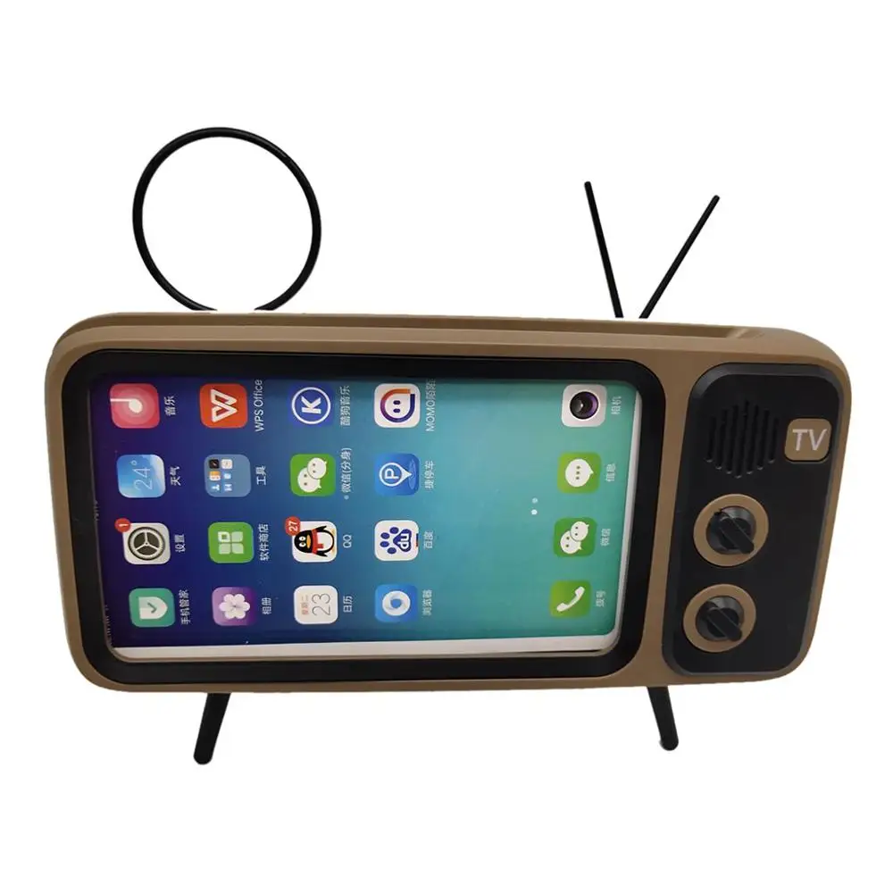 gold BT Speaker Bluetooth динамик Ретро ТВ держатель для мобильного телефона Подставка для iphone huawei xiaomi Handsfree книжная полка динамик аксессуары для телефона - Цвет: gold BT Speaker