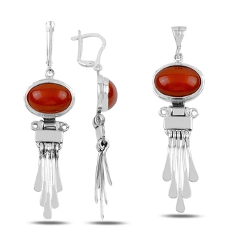 

Silver 925 Sterling Coral Stone Handwork Set