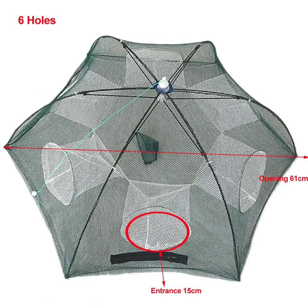 4/6/8/12/16 отверстий в сложенном виде рыболовная сеть складной Портативный Автоматическая рыболовная креветка ловушка рыбы краб приманки Литой сетки ловушка Pesca - Color: 6 holes