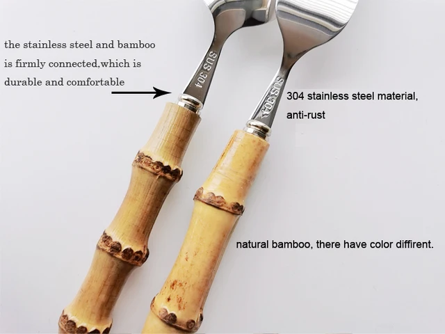 Set Posate 32 Pezzi Con Manico In Bambù - Acciaio Inox 304 Per Cucina - Foto 11