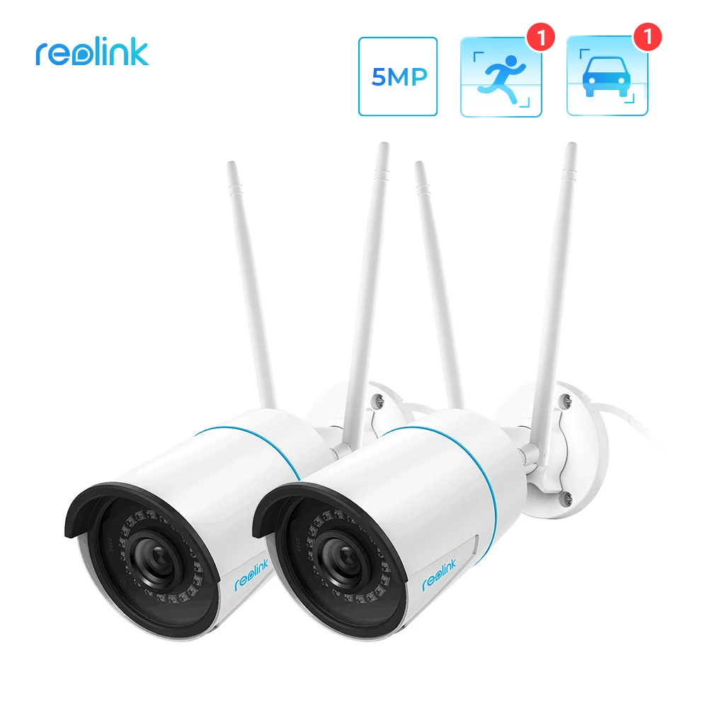 Reolink [2 Pack] 2.4G/5Ghz Night vision SD card slot 256GB Waterproof Human/Car Detection 5MP WiFi Smart Home Cam RLC-510WA