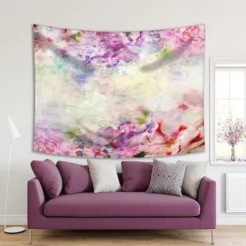 

Tapestry Summer Flowers Patterns on Grunge Background Classic Garden Artful Nature Painting Printed Pink Green