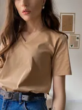 Summer T-Shirt Tees Short-Sleeve Basic Female V-Neck Women Ladies Hirsionsan 100%Cotton