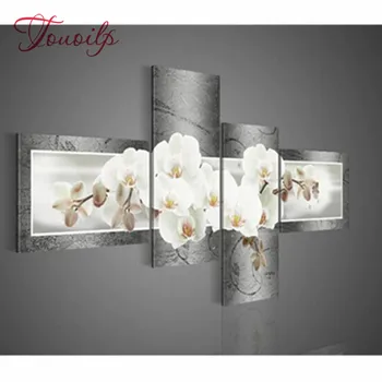 

4 pcs set Magnolia orchid 5d Diy diamond painting flower multi full square diamond drill 3d diamond embroidery cross-stitch