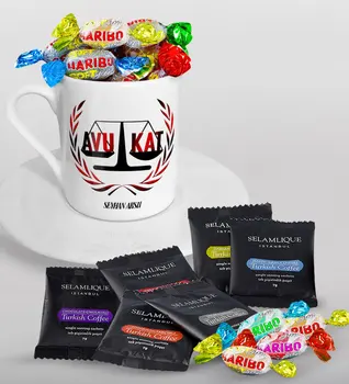 

Personalized Attorney Turkish coffee Cup Selamlique Mixed Turkish Coffee House and Haribo Candy Gift Seti-2