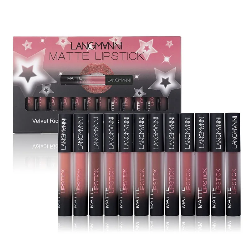 

Shopify Dropship 12pcs/Set Metal Liquid Lipstick Set Matte Lip Gloss Pro Waterproof Lips Makeup Cosmetics Velvet Lipkit Kit Hot