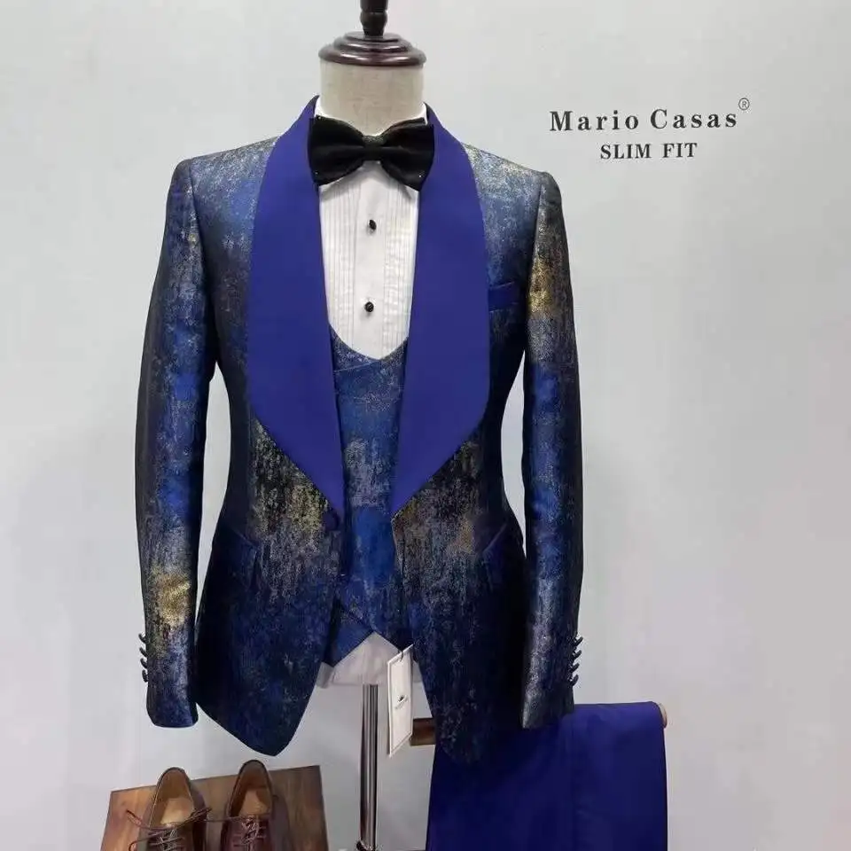 Latest Design British Style Printing Men's Suit Casual Single-Breasted Boutique Wedding Prom Tuxedo Groom Dress