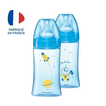 

DODIE Lot of 2 bottles anti-colic Initiation + - 270ml - BLEU COSMONAUTE-teats Round 3 speed flow 2