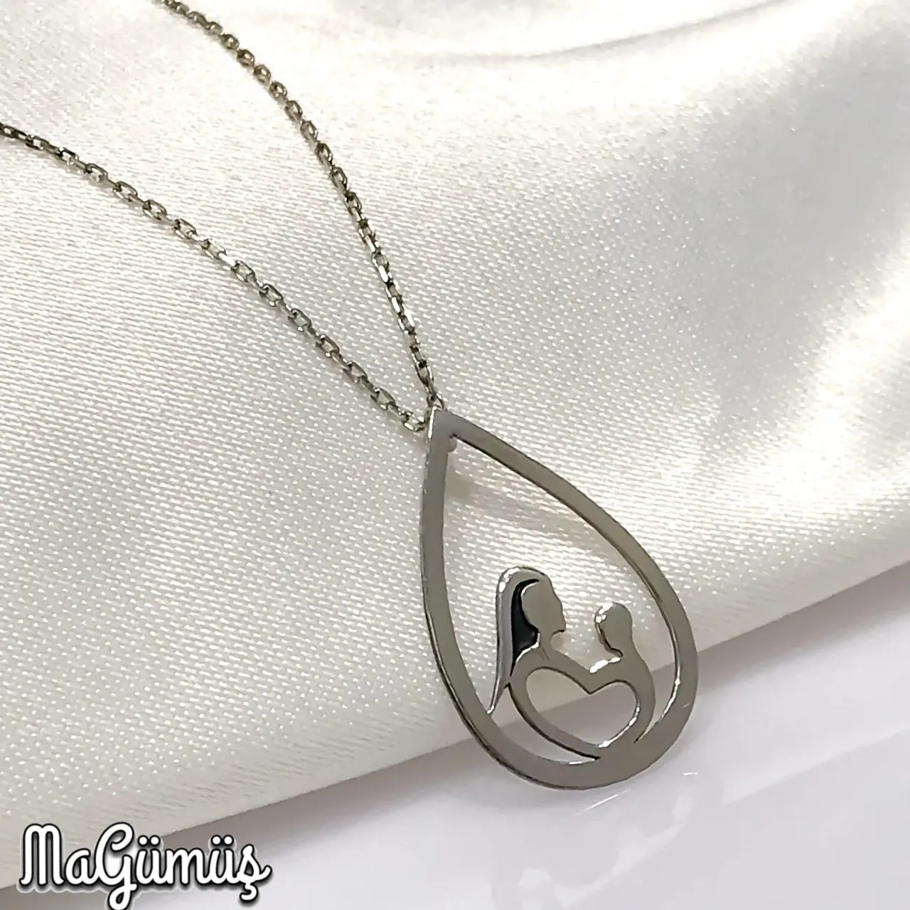 

Mother and Baby Themed Custom Design Silver Elegant Ladies Necklace