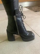 Zapatos de punta redonda con cremallera para mujer, tacones de plataforma de Botines de Cuero de tacón super alta gruesa, moda europea y americana