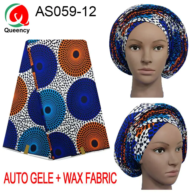 AS059 DHL-Лидер продаж дизайн Анкара головной убор матч 6 ярдов воск ткань африканский хлопок ткань уже сделано головной убор+ воск