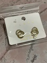 Drop-Earrings Jewelry Gifts Rhinestone Pendientes Metal Double-Circle Small Gold-Color