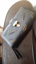 Cartera larga de piel sintética para mujer, bolso dorado con hojas ahuecadas, monedero, tarjetero
