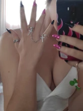 Punk Hip-Hop Cruz anillo de plata Chapado en Color Retro Cadena de dedo anillo de joyería ajustable regalo para Unisex anillo partido anillos