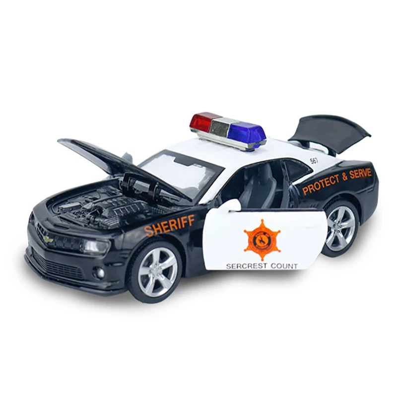 MSZ 1/32 Scale Alloy Diecast Pull Back Openable Doors With Sound Light Police Electric Miniature Metal Model Cars Children's Toy