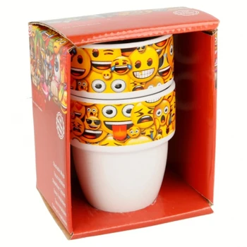 

2 PCS STONEWARE STACKABLE MUGS 8 OZ EMOJI