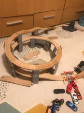 Tren de madera de haya para niños, piezas de vías de tren, plataforma, túnel de ajuste cruzado