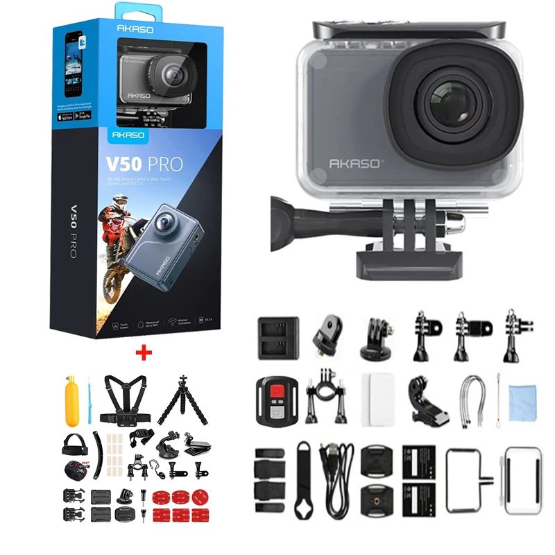 No Stock! AKASO V50 Pro Native 4K/30fps 20MP WiFi Action Camera EIS Touch  Screen 30m Waterproof 4k Sport Camera Support Micro