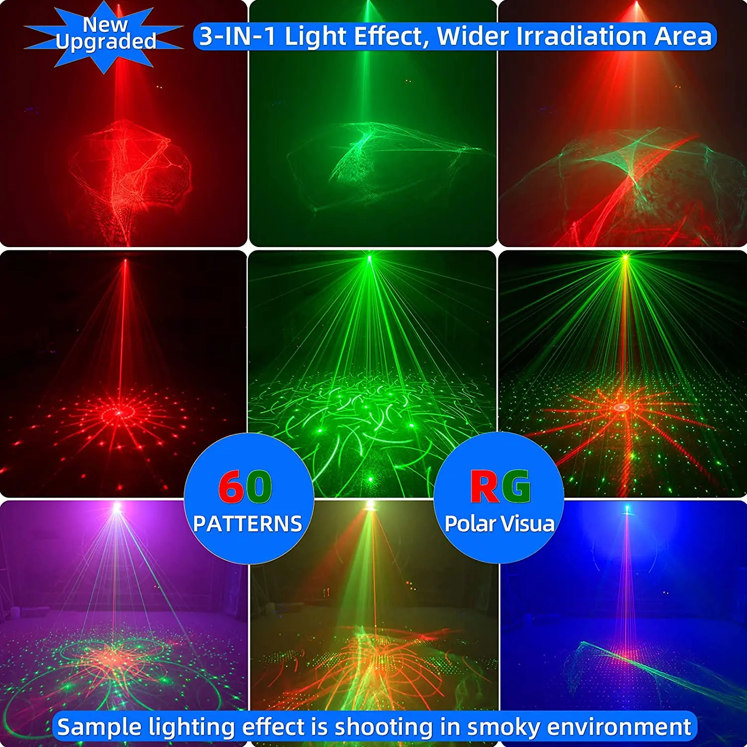 Atotalof Dj Laser Party Light Northern Lights USB Strobe Laser Lights 60in1 Pattern for Club Christmas Birthday Stage Projector
