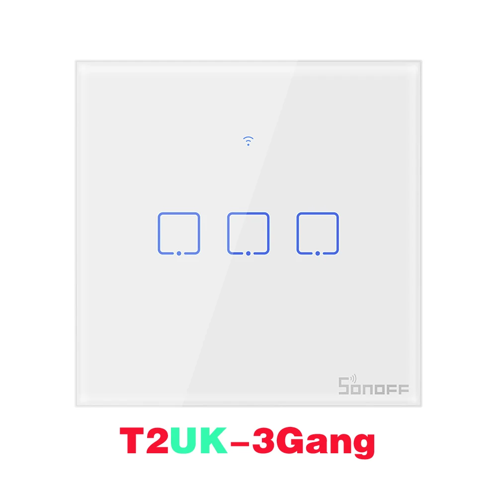 UK 3 Gang Интеллектуальный выключатель света SONOFF T1EU T1UK Интеллектуальный переключатель Wi-Fi Сенсорный экран пульт дистанционного управления Вкл/Выкл 1/2/3 433 МГц RF/Голосовое управление/приложение/сенсорный экран Управление 86 Тип умный дом TX - Цвет: UK 3 Gang