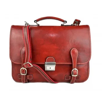 

Leather briefcase mens women office handbag red