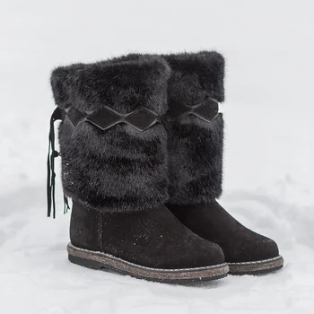 

Boots women's natural black and brown, felt and molded outsole, very warm, from natural suede and fur, winter boots