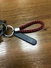 LLavero de cuero antipérdida para coche, soporte para llavero con número de teléfono, tarjeta, cuerda de cuero trenzado, accesorios para coche