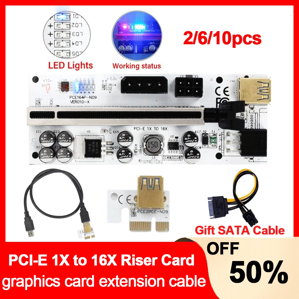 2/6/10 шт. PCI-E Райзер-карта VER010X Экспресс 1X 4x 8x 16x расширитель USB 3 0 PCIE Райзер GPU