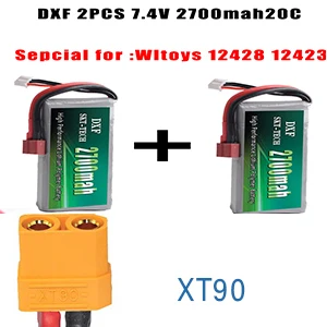 2 шт. DXF RC Lipo батарея 2s 7,4 V 2700mAh 4200mah 20C Max 40C для Wltoys 12428 feiyue 03 JJRC Q39 Запчасти для обновления - Цвет: 2PCS 2700mah XT90