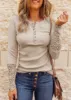 Lace Hollow Out Solid Woman Top Tee Buttons O-Neck Long Sleeve T Shirts for Women New Casual Undershirt Female Tops