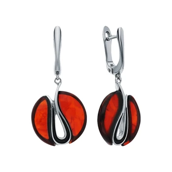 

Silver earrings with amber sunlight sample 925