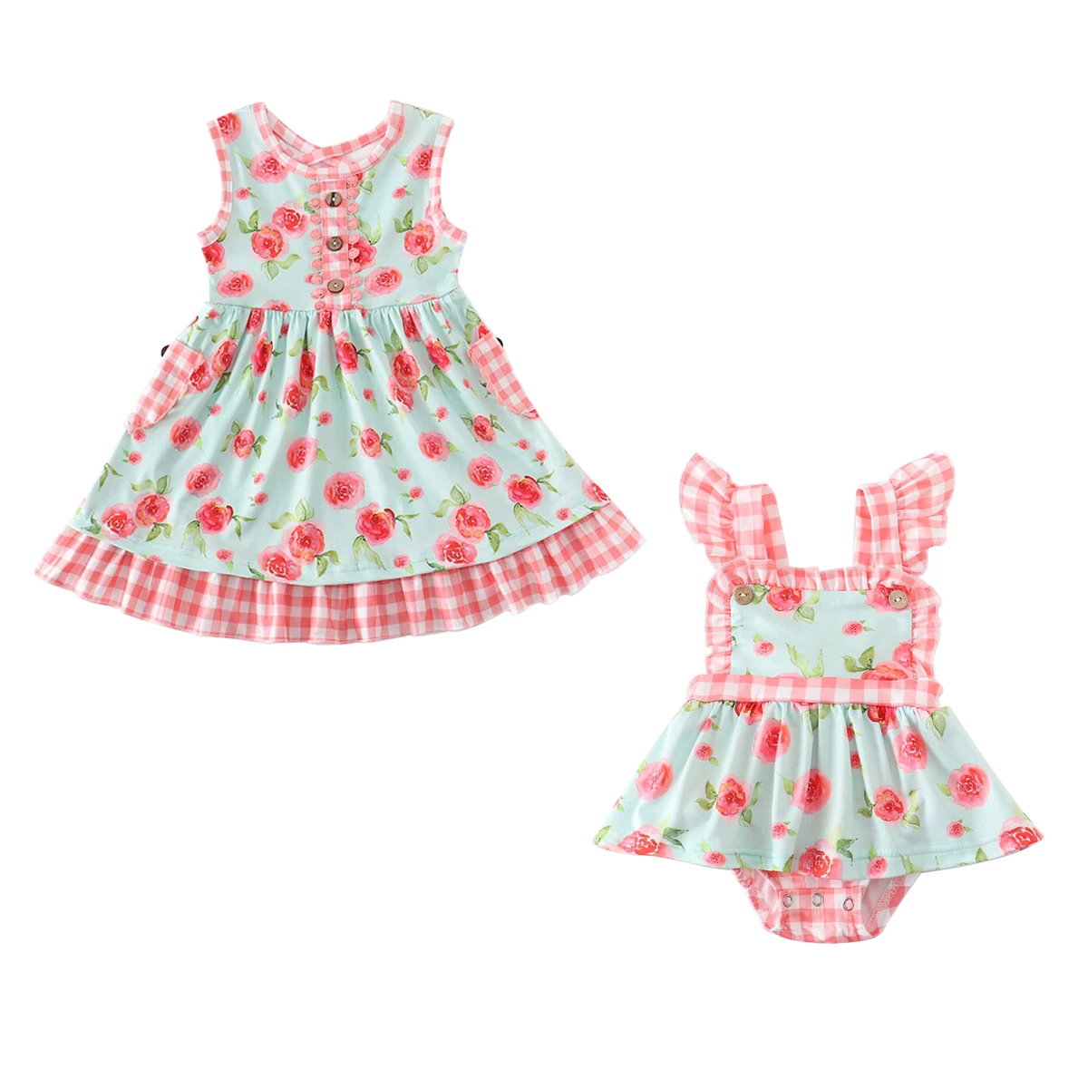 Girlymax Sibling Spring/Summer Baby Girls Dress Woven Romper Tutu Rainbow Floral Watermelon Kids Clothing angel baby suit