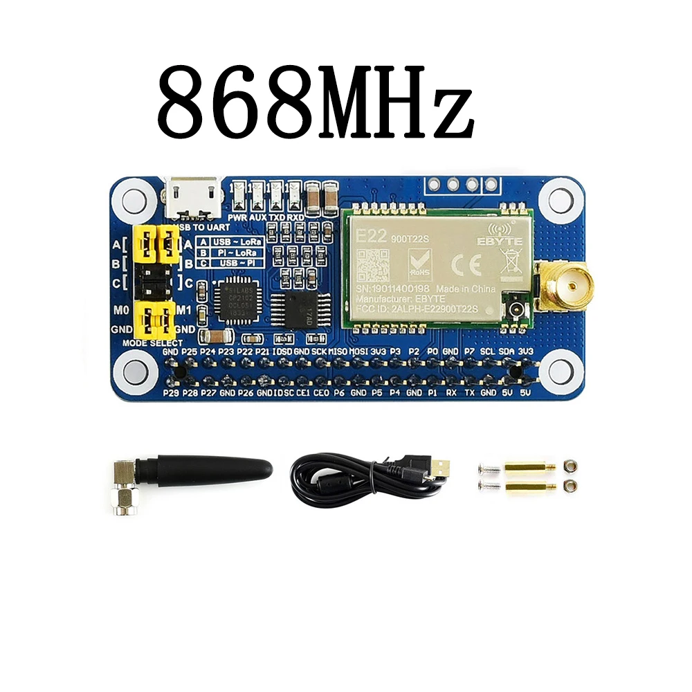 LoRa-Módulo de Radio inalámbrico de larga distancia, Kit de gorro de baja potencia de 868MHz para Raspberry Pi RPI Zero W WH 3B Plus 4 4B